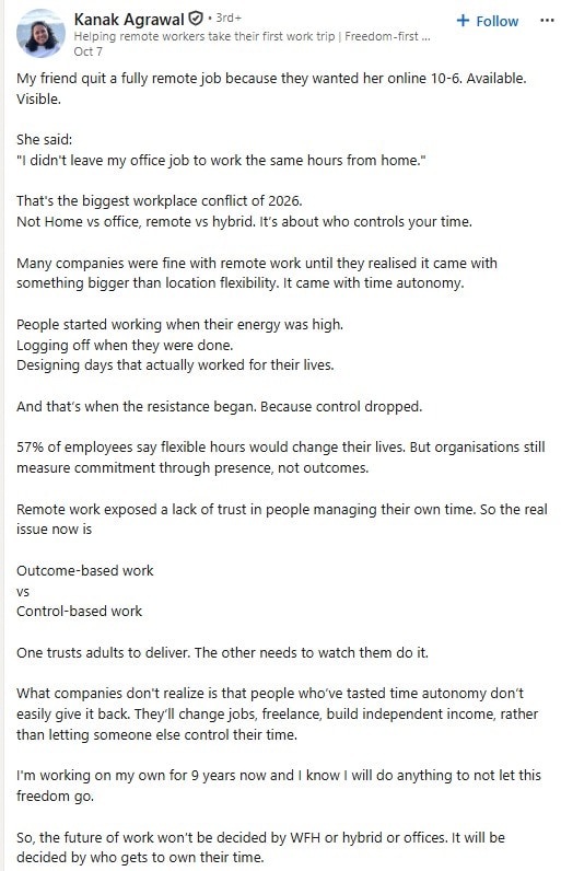 IIT Kanpur Alumna Kanak Agrawal LinkedIn Viral Post On Fully Remote or WFH Job 