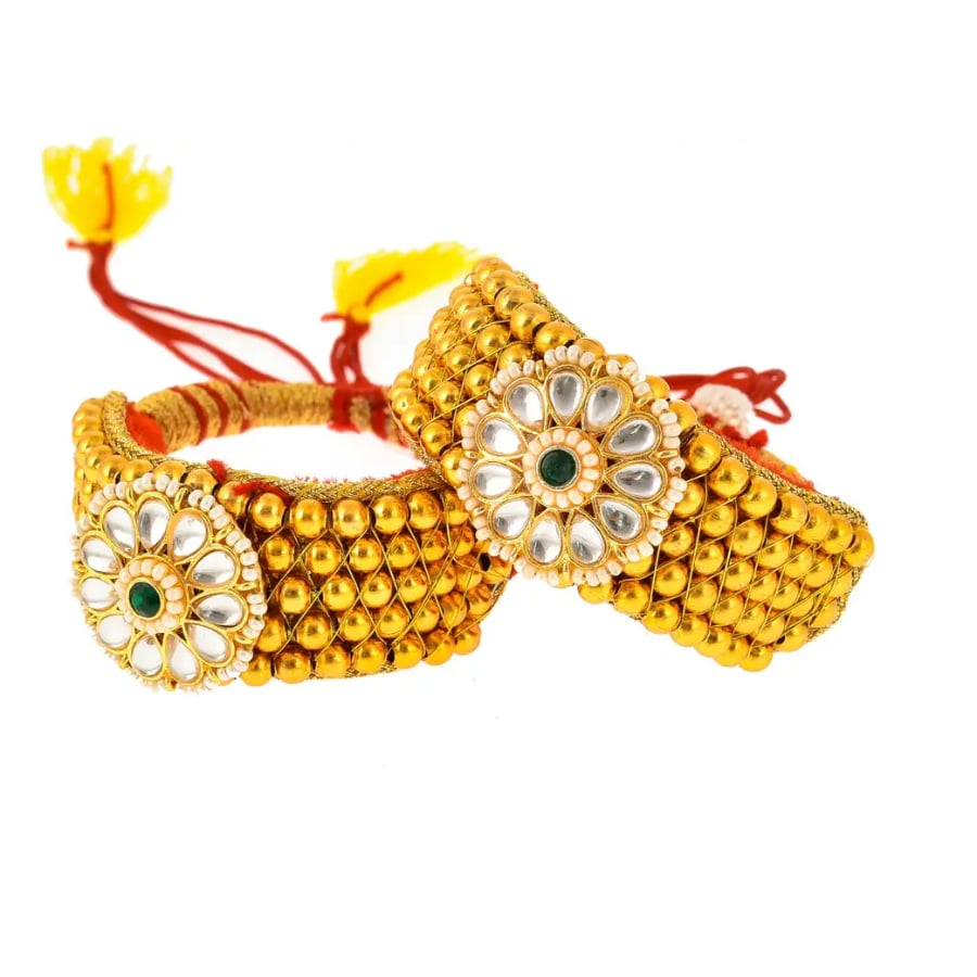 Click here to buy: Yuvi Creations Brass Gold-plated Armlet Set