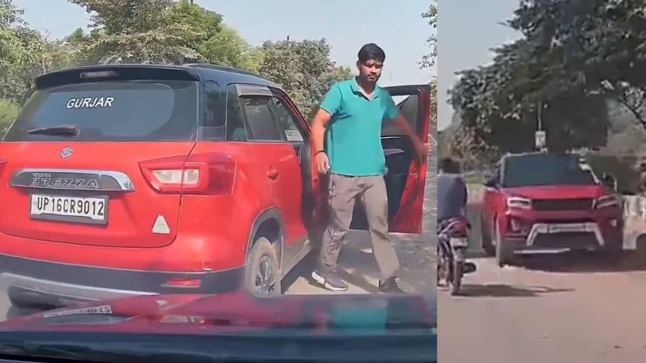 रौब दिखाने उतरे ब्रेजा चालक को मिला तगड़ा जवाब, डैशकैम ड्राइवर की तारीफ कर रहे लोग