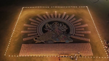 Adani Cement Creates 70-Foot Maa Durga Tribute Using 15,000 Cement Bags
