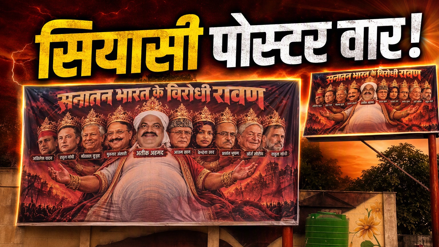 लखनऊ की सड़कों पर विवादित पोस्टर, अतीक अहमद रावण... राहुल गांधी, एलन मस्‍क समेत ये बनाए 9 चेहरे