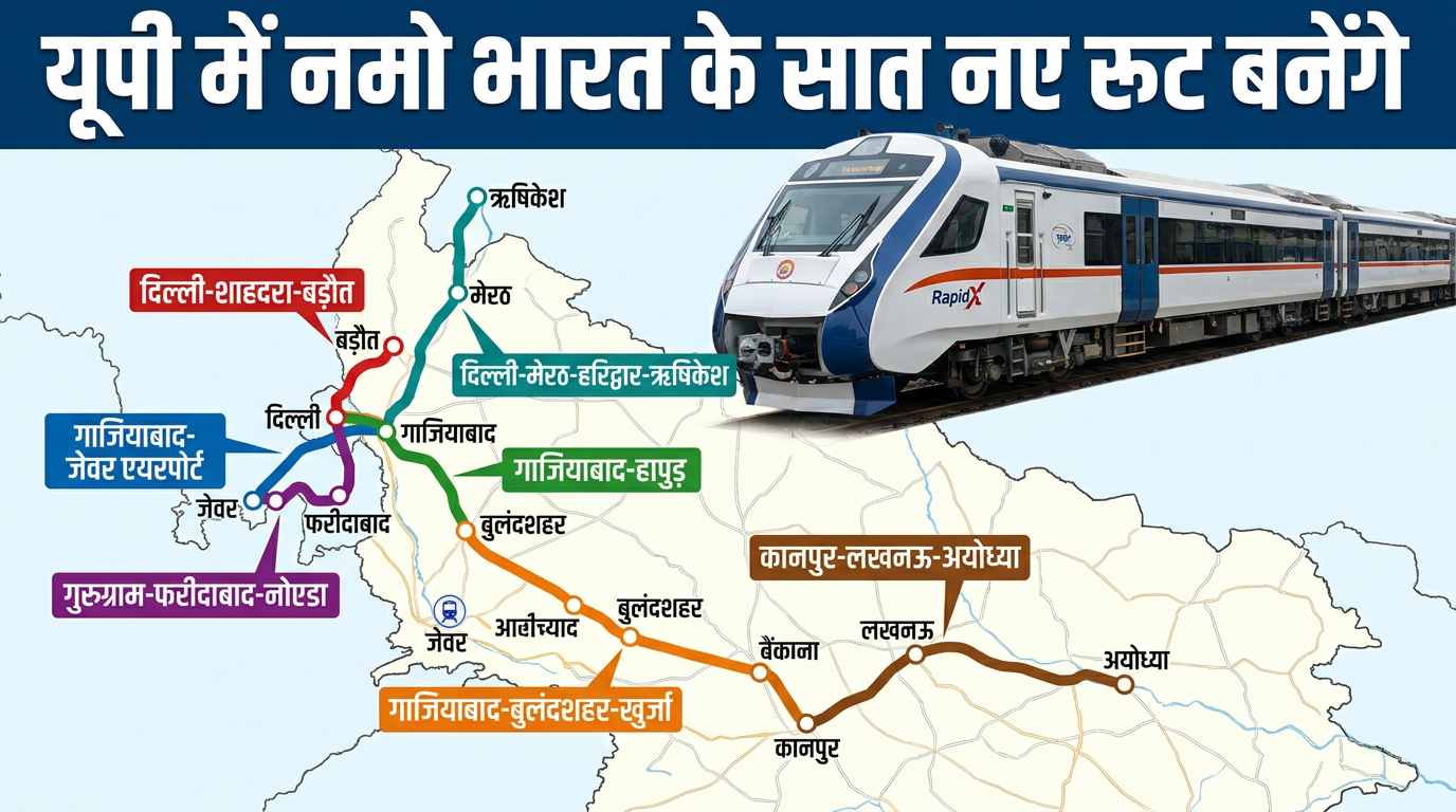 यूपी में नमो भारत के 7 नए रूट बनेंगे, हापुड़-बुलंदशहर से बागपत तक कनेक्टिविटी, कानपुर-लखनऊ-अयोध्या भी प्लान मे