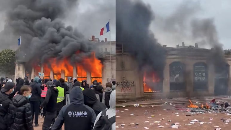 Video: Protesters Burn Building, Break Into Town Hall As Unrest Sweeps France