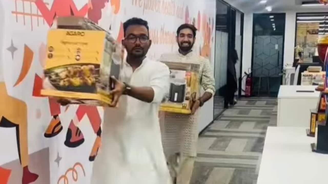 Viral Video Shows Office Employees Receiving Air Fryers For Diwali