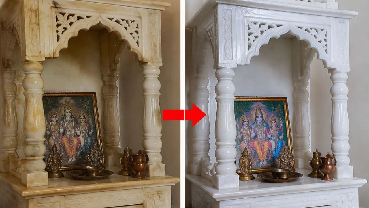 पीले पड़ चुके मार्बल के मंदिर को कैसे साफ करें? जानें संगमरमर को फिर से सफेद कैसे करें