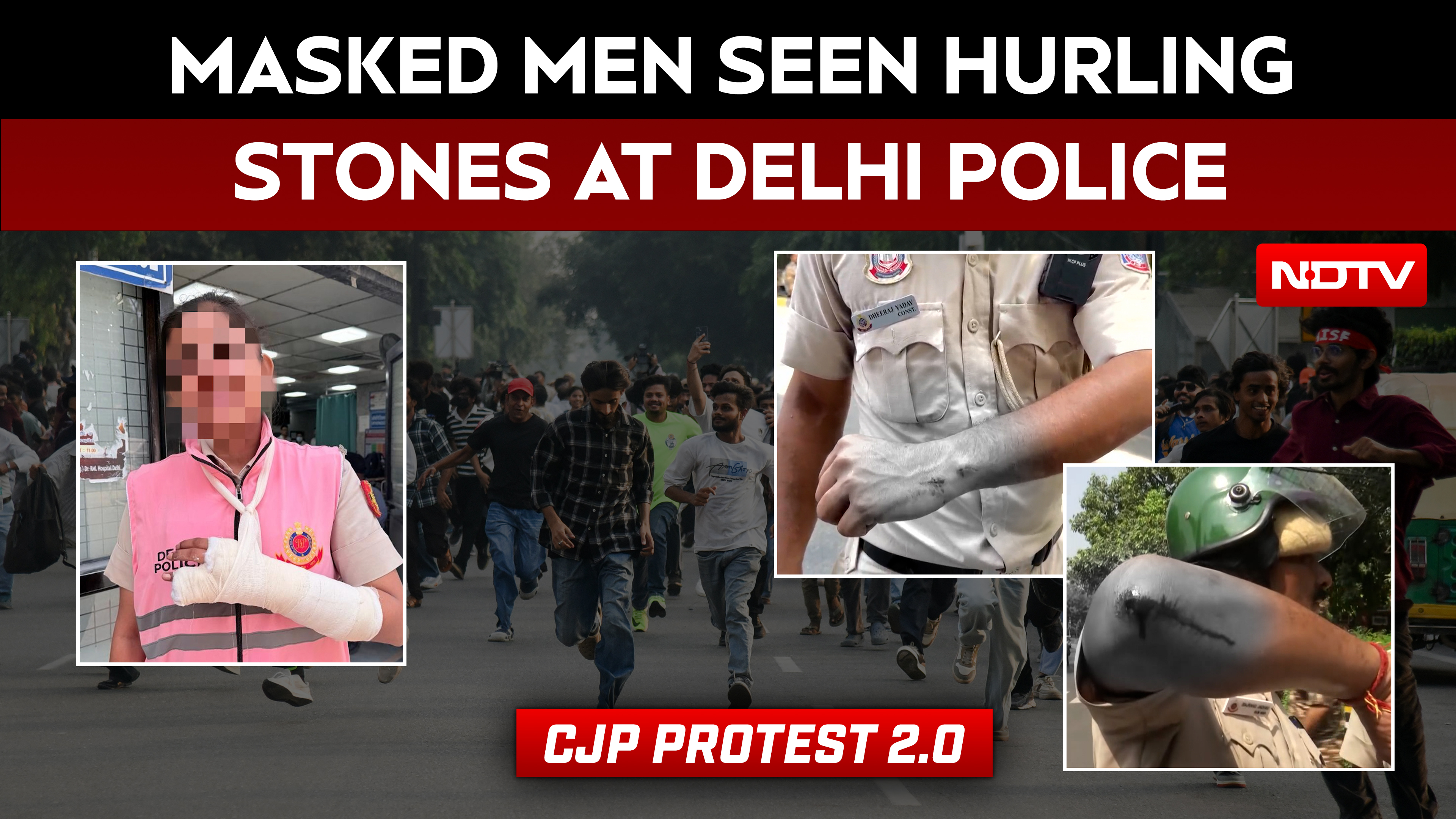 Delhi CJP Protest: Visuals Show Masked Individuals Throwing Stones At Police Amid Violent Clashes