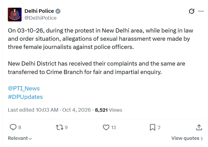 महिला पत्रकारों की शिकायत पर दिल्ली पुलिस ने केस अपडेट केबारे में बताया है.