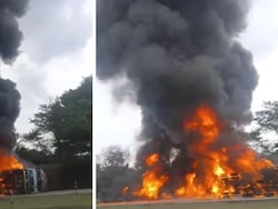 Diesel Tanker Catches Fire On Bengaluru Highway