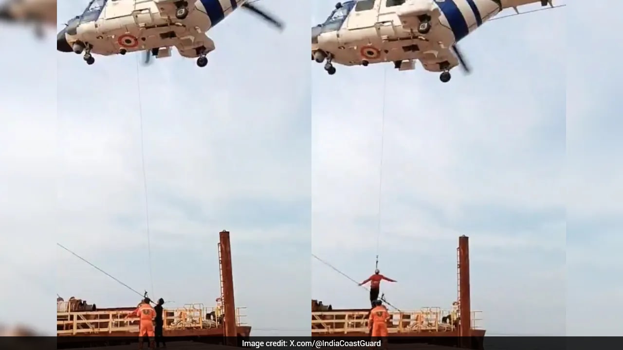 Indian Coast Guard Rescues 20 Crew From Stranded Cargo Ship Off Andhra Coast