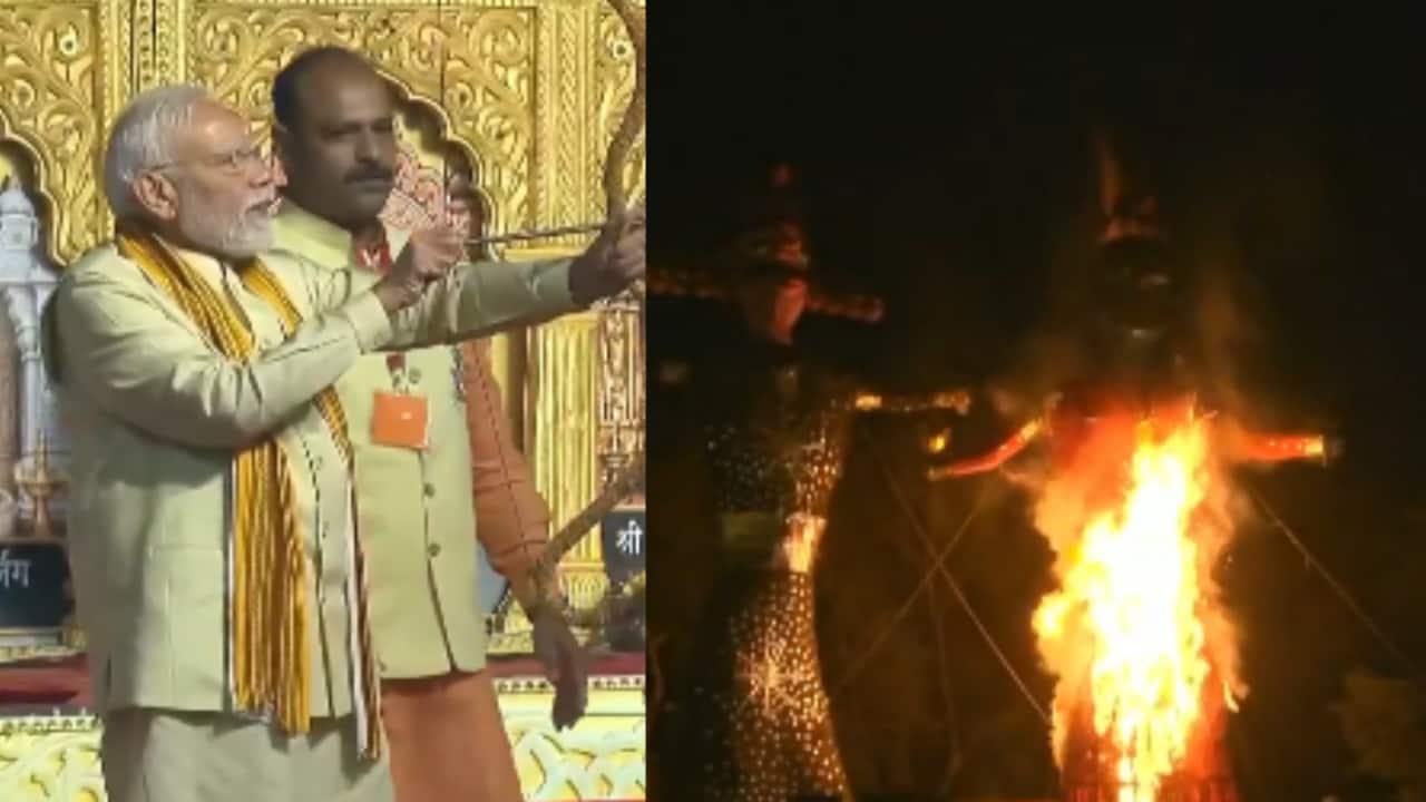 Dussehra LIVE: IP एक्सटेंशन दशहरा समारोह में PM मोदी, तीर चला किया रावण दहन