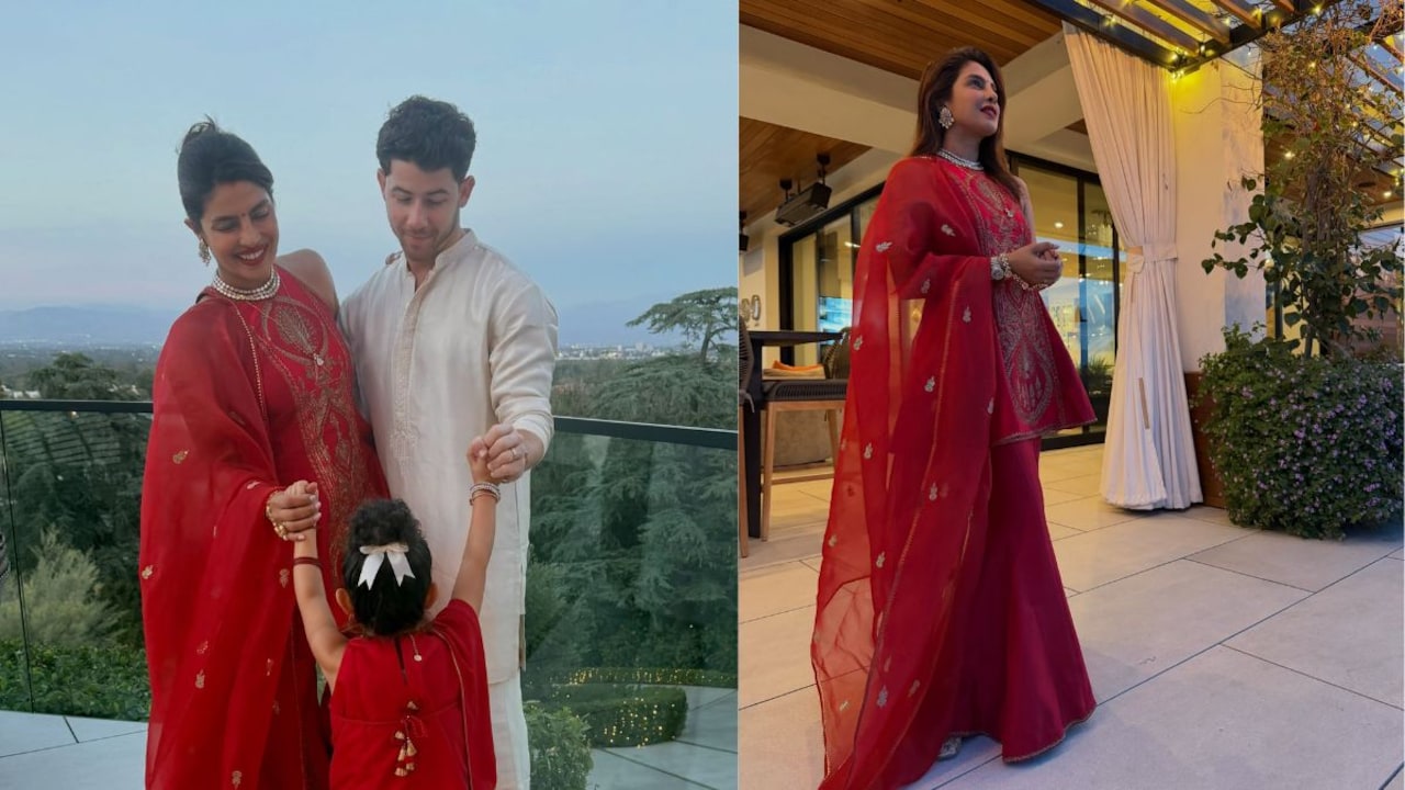 Priyanka Chopra Celebrates Karwa Chauth In A Red Masaba Gupta Ensemble