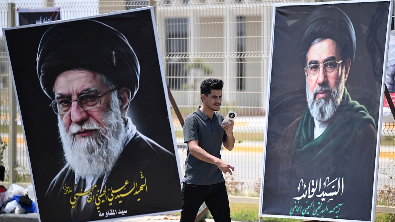 Banners of Ali Khamenei and Mojtaba Khamenei