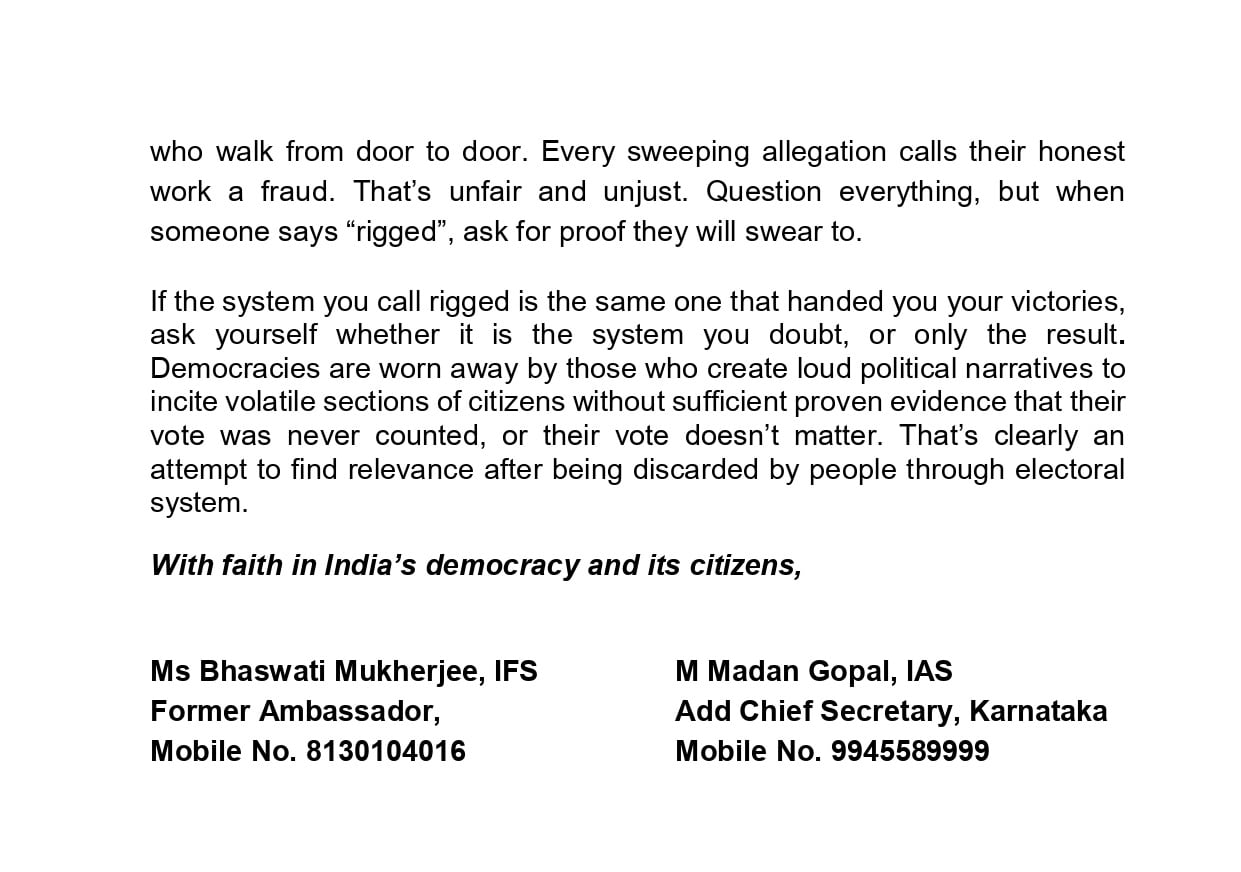 124 former ias ifs officers defend election commission sir reject vote rigging allegations
