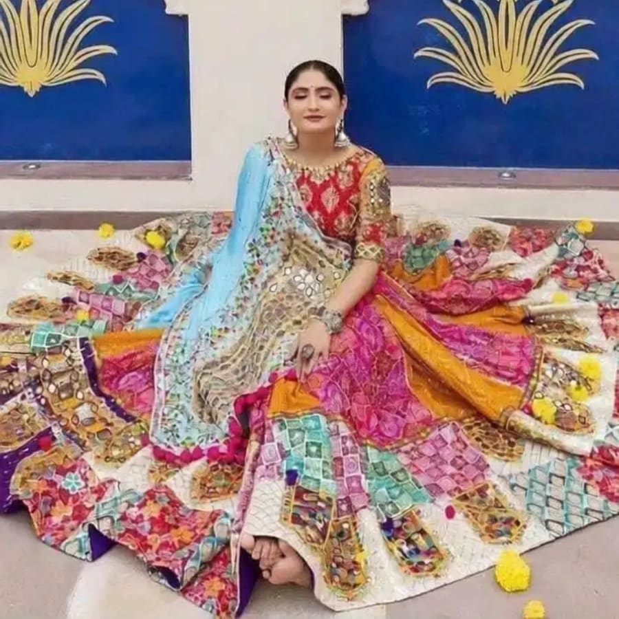 Click here to buy: Shubh-Viyan Textiles Bandhani Semi Stitched Lehenga Choli