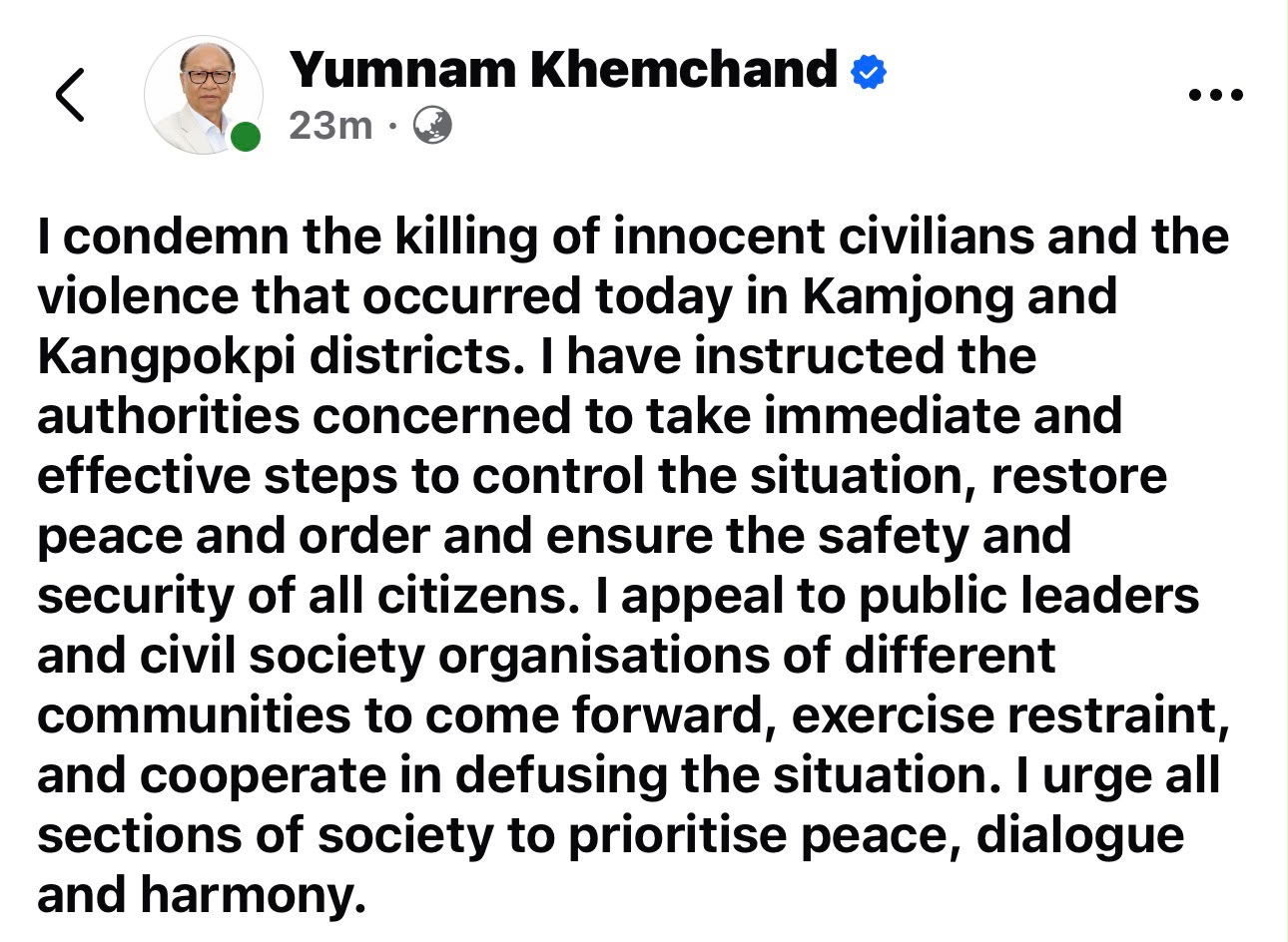 manipur violence kamjong ukhrul five dead chassad arson cm khemchand appeal