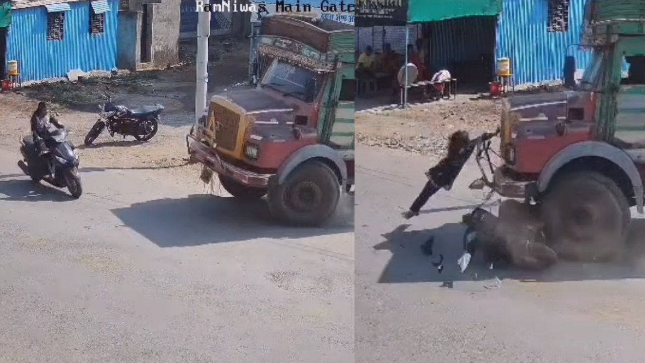 Video: Girl Clings Onto Truck's Bumper After It Hits Her Scooty In Maharashtra