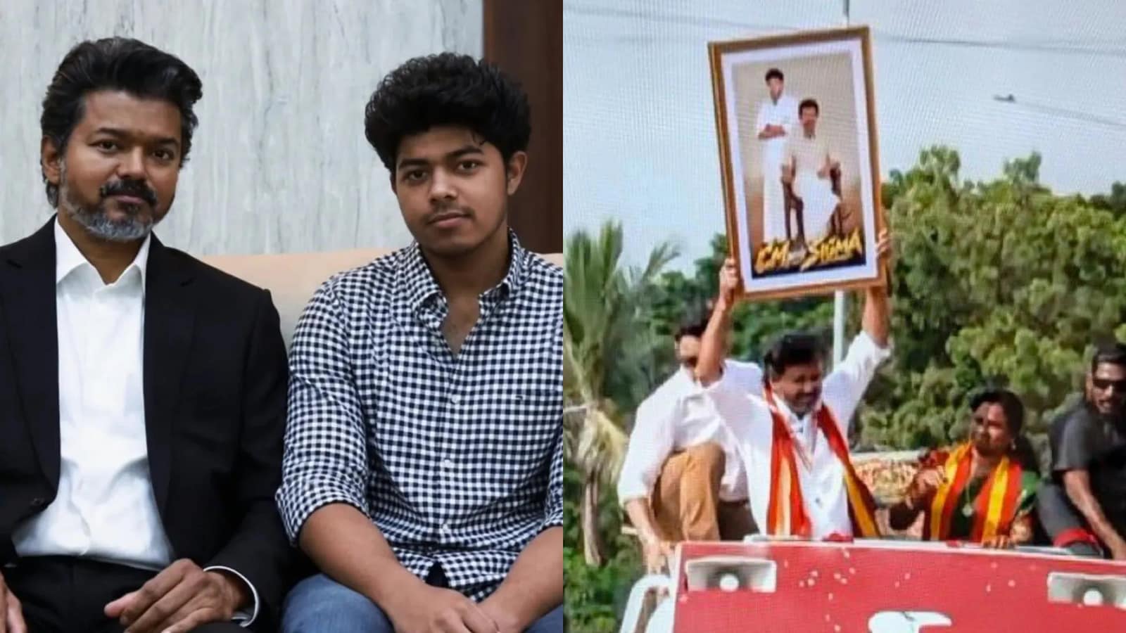 CM Vijay Holds Up Son Jason Sanjay's Sigma Frame During Roadshow On Film Release Day