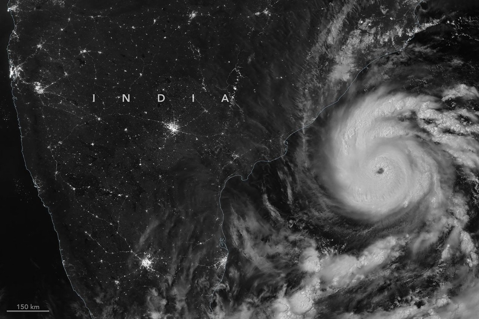 This satellite image shows Cyclone Arnab approaching Andhra Pradesh coast.