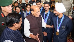 Defence Minister Rajnath Singh Felicitates Sportspersons From Armed Forces Who Bagged Medals At Asian Games