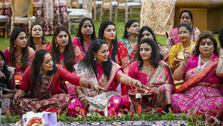 Rekha Gupta Celebrates Karwa Chauth With Women At Official Residence In New Delhi