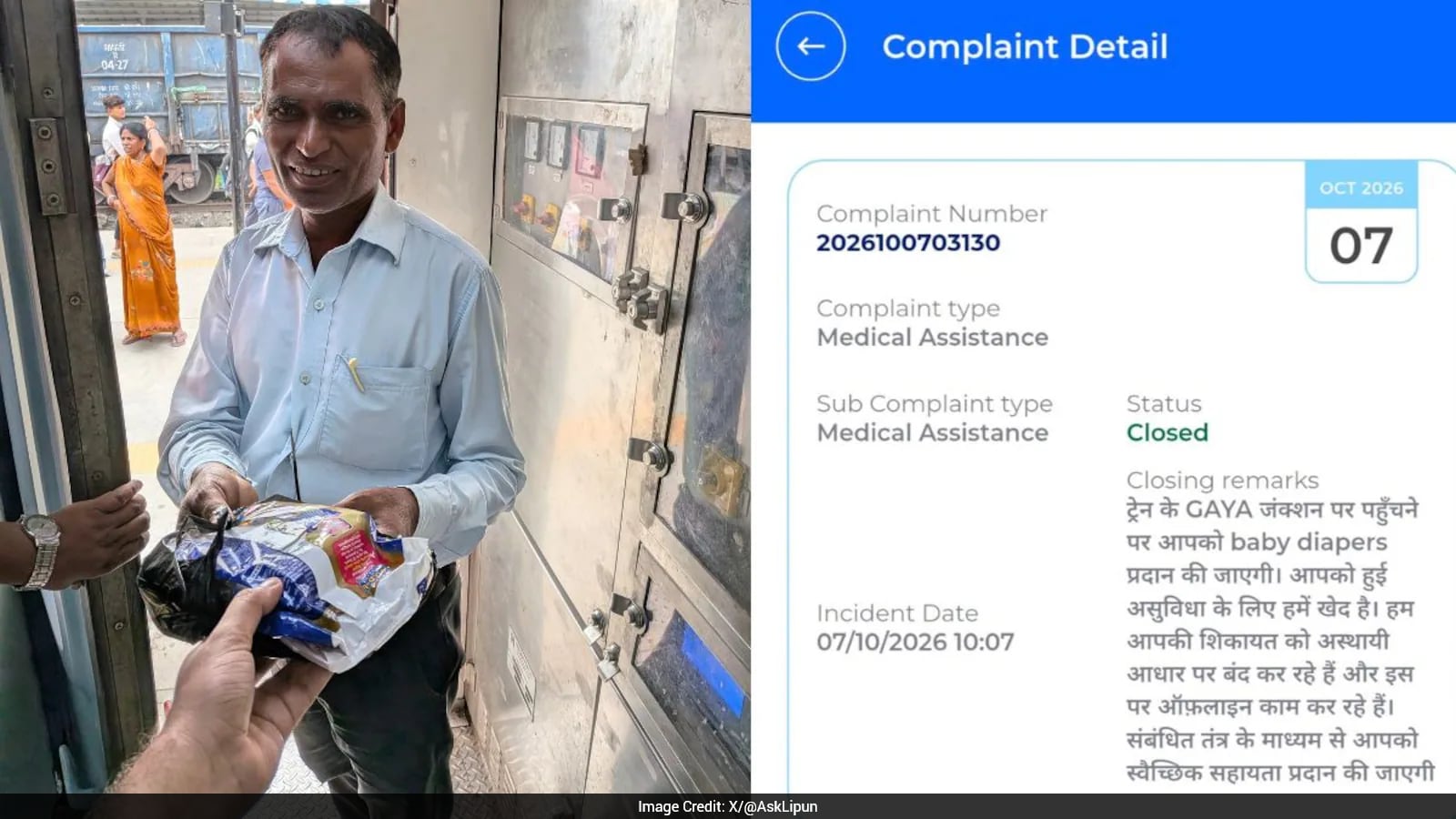 Indian Railways Arranges Diapers for Baby Within Minutes After Passenger Complaint