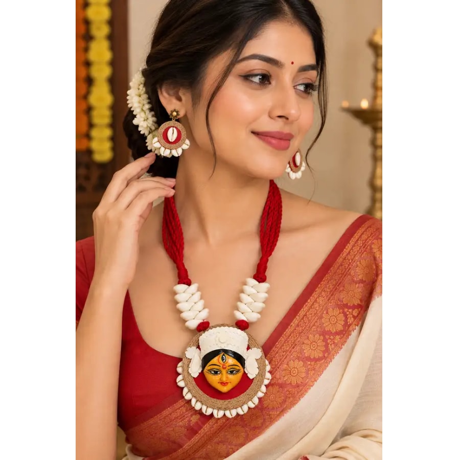 Click here to buy: CRAFT COTTAGE Fabric, Jute Red, White Jewellery Set 