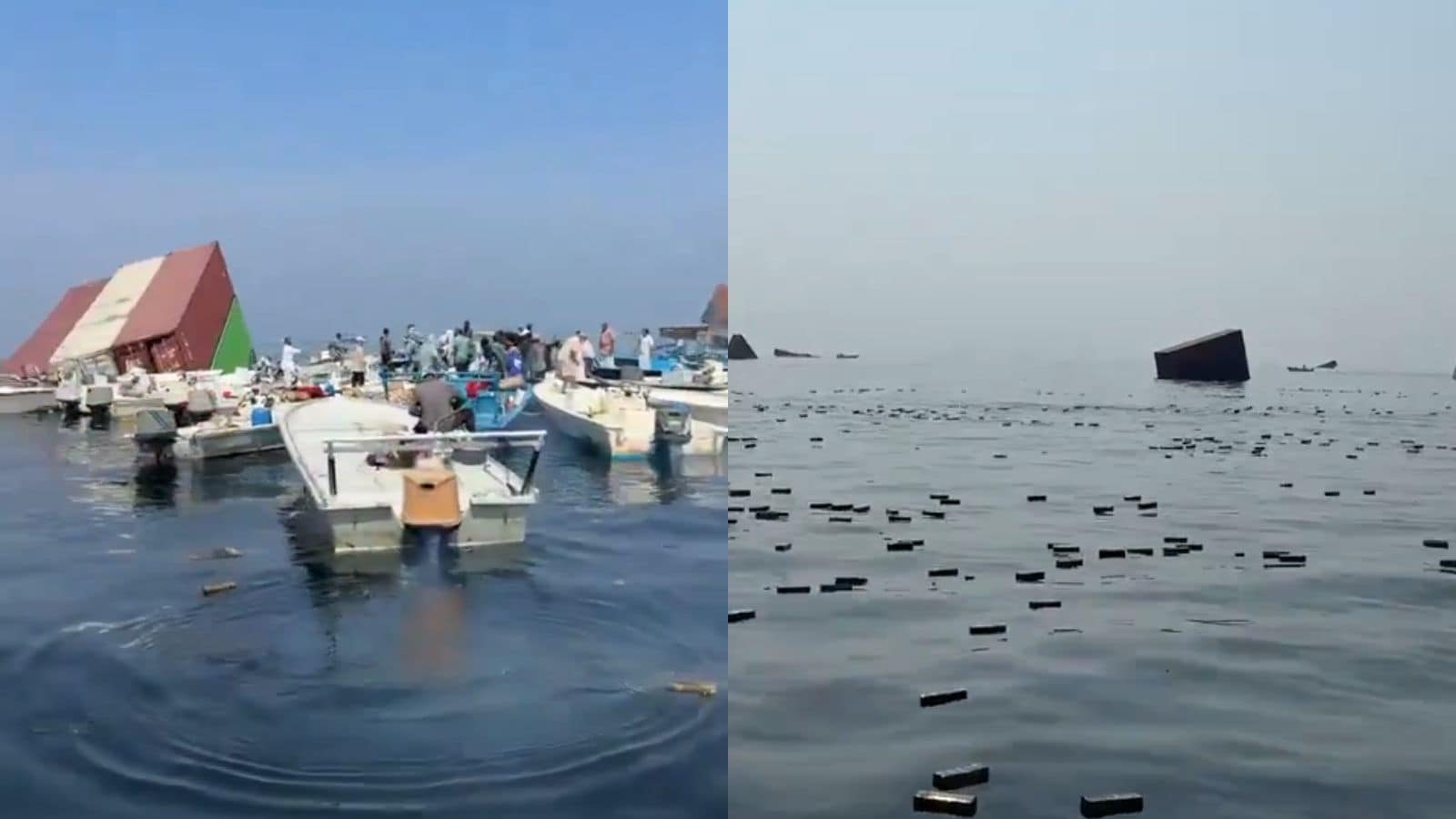 Iranian fishermen scramble to recover iPhones and perfume from sunken container ship in Strait of Hormuz