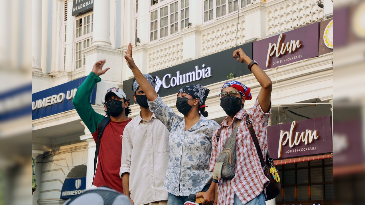 Protesters at Connaught Place on Thursday Protesters at Connaught Place on Thursday
