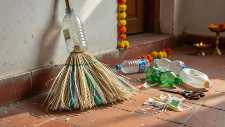 DIY Broom: जीरो खर्च में प्लास्टिक की बोतल से बनाएं जाला झाड़ू, नवरात्रि की सफाई में काम आएगा ये देसी जुगाड़, मिनटों में साफ होगा मकड़ी का जाला