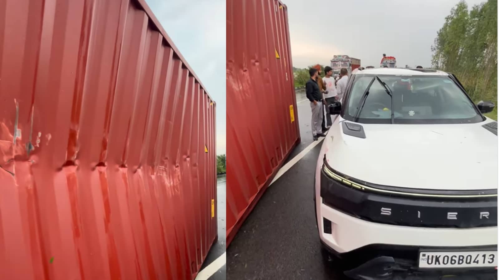 Tata Sierra Driver Escapes Unhurt After Container Falls Onto SUV