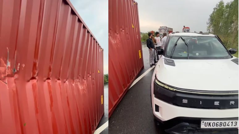 Tata Sierra Owner Walks Away Unhurt After Container Falls On SUV: Video