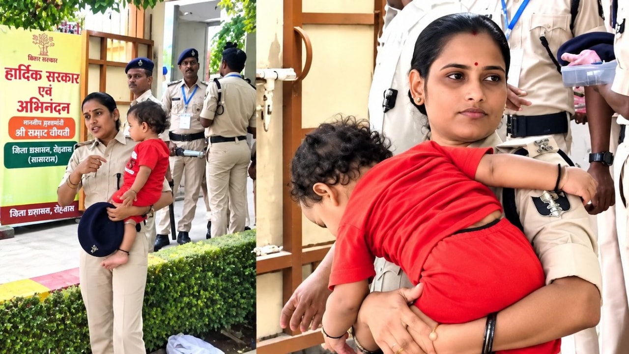 वर्दी भी, मां की ममता भी... सीएम के कार्यक्रम में महिला सिपाही की तस्वीर ने दिल जीत लिया