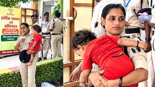 वर्दी भी, मां की ममता भी... सीएम के कार्यक्रम में महिला सिपाही की तस्वीर ने दिल जीत लिया
