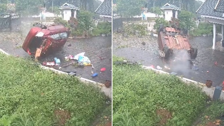 On Camera, Car Rams Kerala Home's Wall, Flips Onto Its Lawn