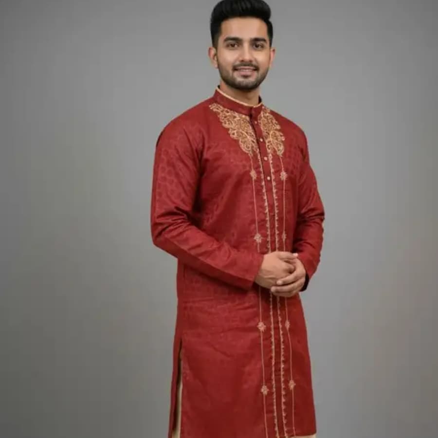 Click here to buy: SUMIT ONLINE Men Embroidered Kurta (Maroon)