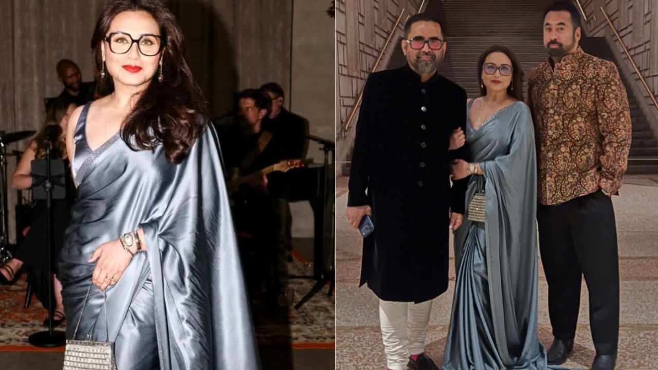 Rani Mukerji Turns Heads In A Metallic Grey Saree At Sabyasachi's Diwali Reception In New York