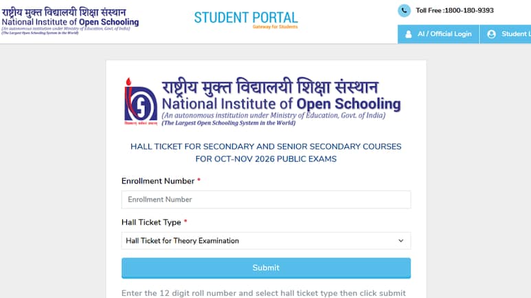 NIOS October Session Class 10, 12 Hall Ticket 2026 Out: Check Direct Link To Download
