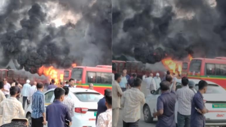 Massive Fire At Mumbai Depot, CNG-Run Buses Seen Burning Massive Fire At Mumbai Depot, CNG-Run Buses Seen Burning