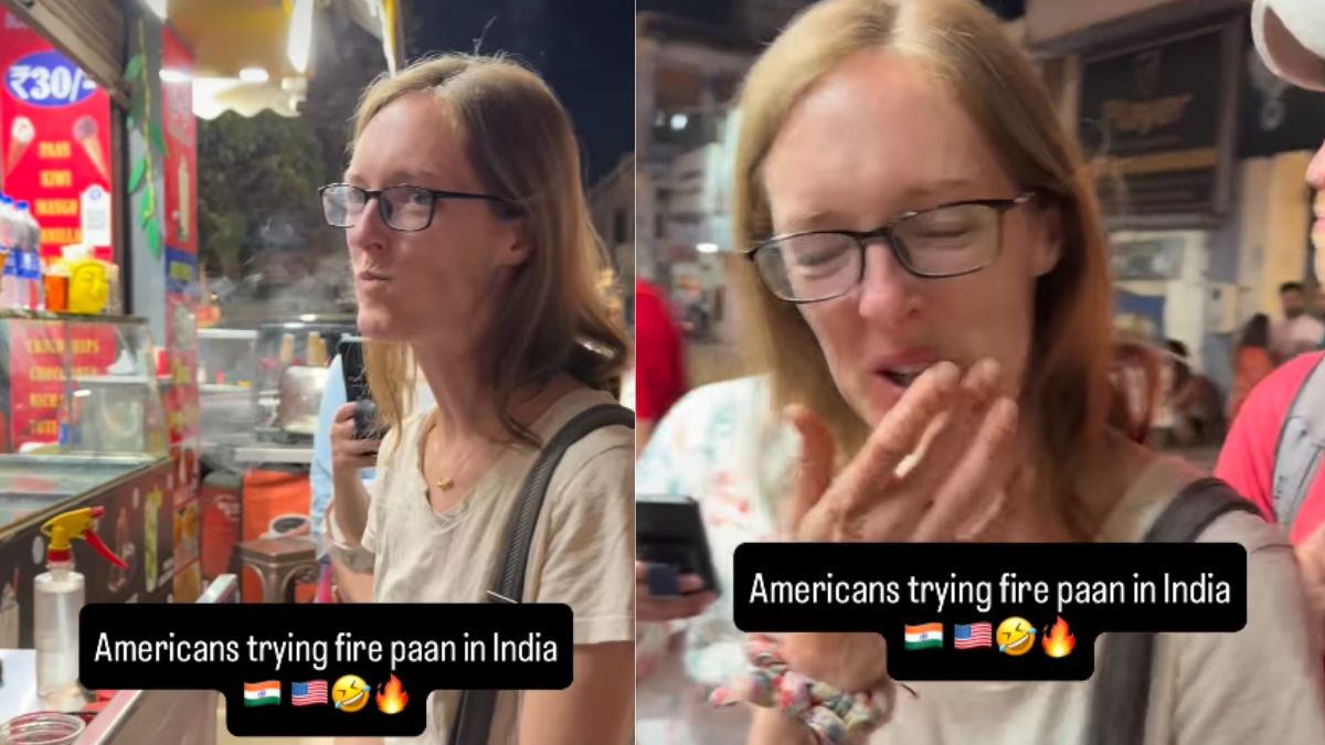 US Woman Tries Fire Paan For The First Time In India, Reaction Goes Viral