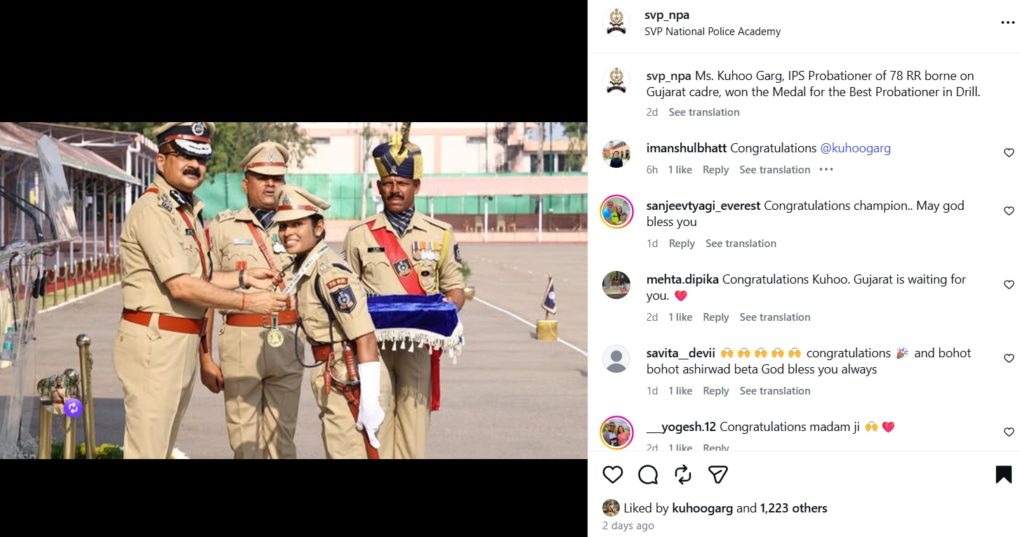 kuhu garg sword of honour svpnpa hyderabad ips success story kuhu garg sword of honour svpnpa hyderabad ips success story