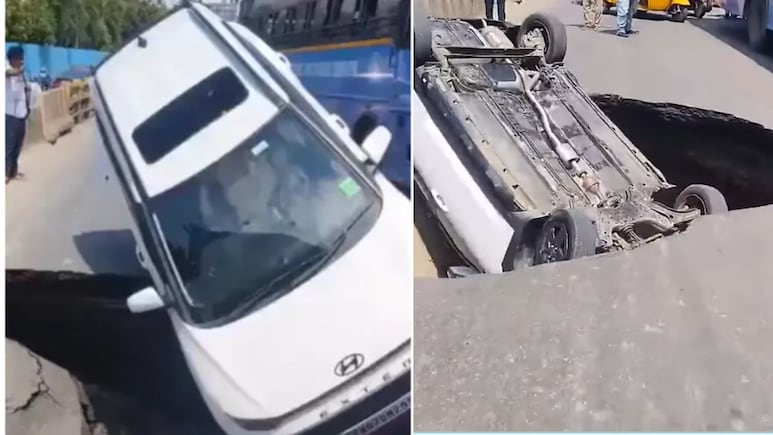 Video: Chennai Road Cave-In Swallows Hyundai Exter; What The Driver Could Have Done