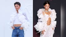 Zendaya Repeats Her White Ruffle Jacket From The Odyssey At Paris Fashion Week