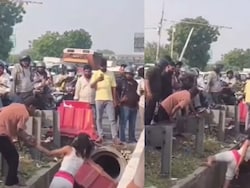 Foreign Woman Spotted Walking Inside Roadside Drain Near Delhi's Mahipalpur