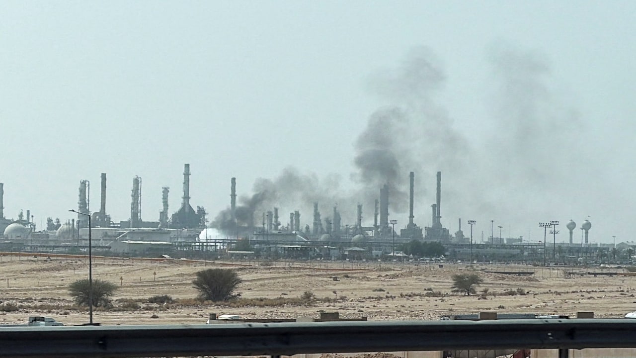 Smoke seen at the Aramco refinery south of Riyadh, Saudi Arabia on October 3 Smoke seen at the Aramco refinery south of Riyadh, Saudi Arabia on October 3