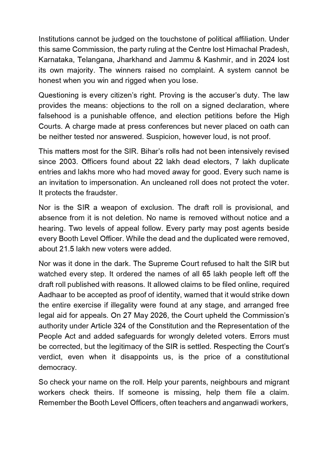 124 former ias ifs officers defend election commission sir reject vote rigging allegations