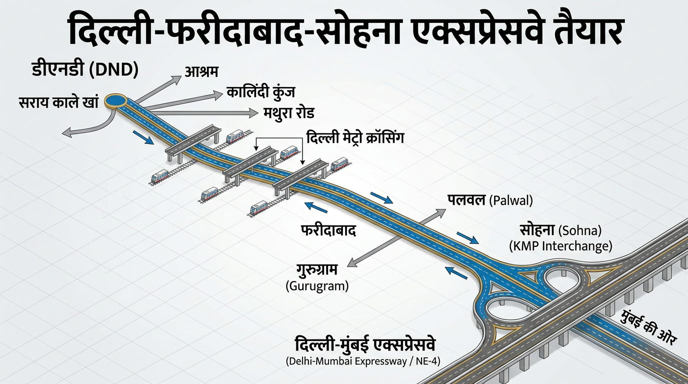दिल्ली से सोहना-पलवल 30-40 मिनट में, DND-सोहना-फरीदाबाद एक्सप्रेसवे तैयार; कालिंदी कुंज-आश्रम का ट्रैफिक घटा