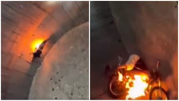 Caught On Camera: 'Well of Death' Stunt Goes Wrong; Woman Rider Suffers Burn Injuries As Bike Catches Fire