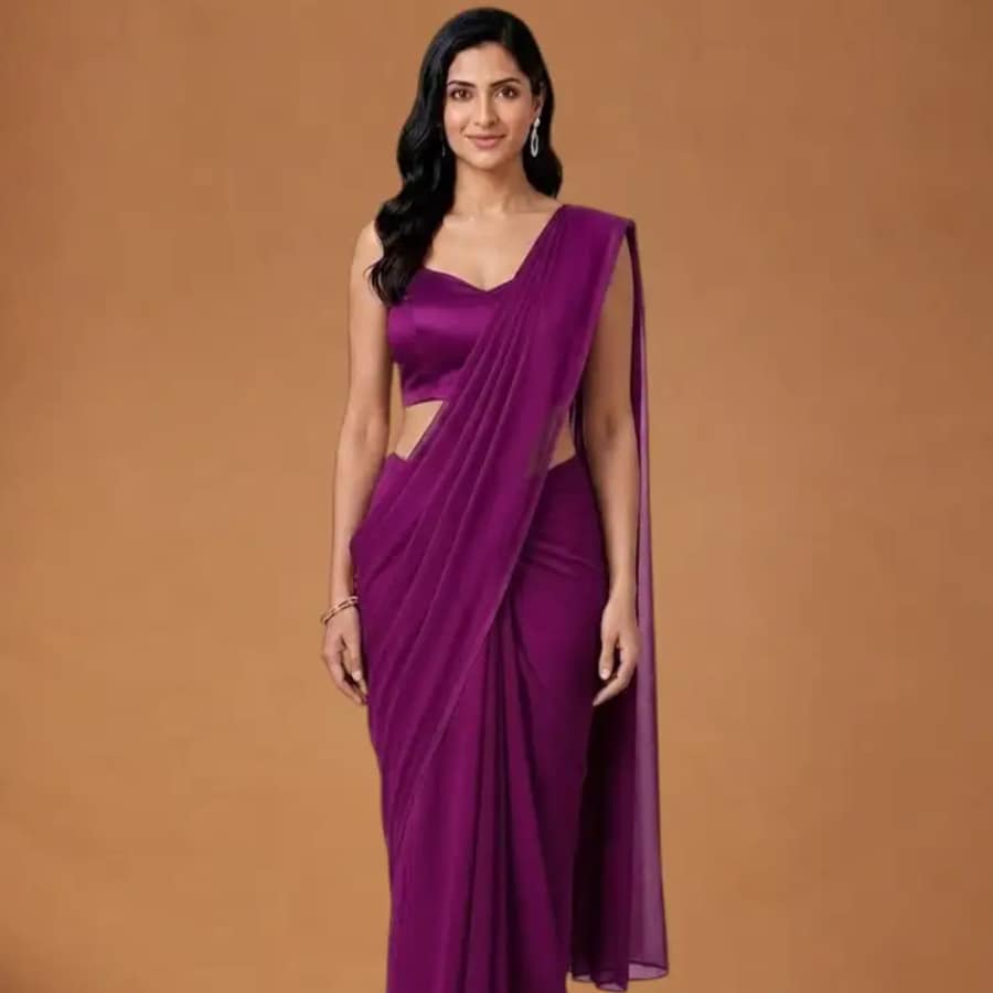 Click here to buy: VIVIA TRENDZ Plain Bollywood Lycra Blend Saree (Magenta)