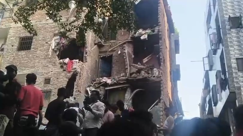 The picture shows the damage as the front portion of the building collapsed The picture shows the damage as the front portion of the building collapsed