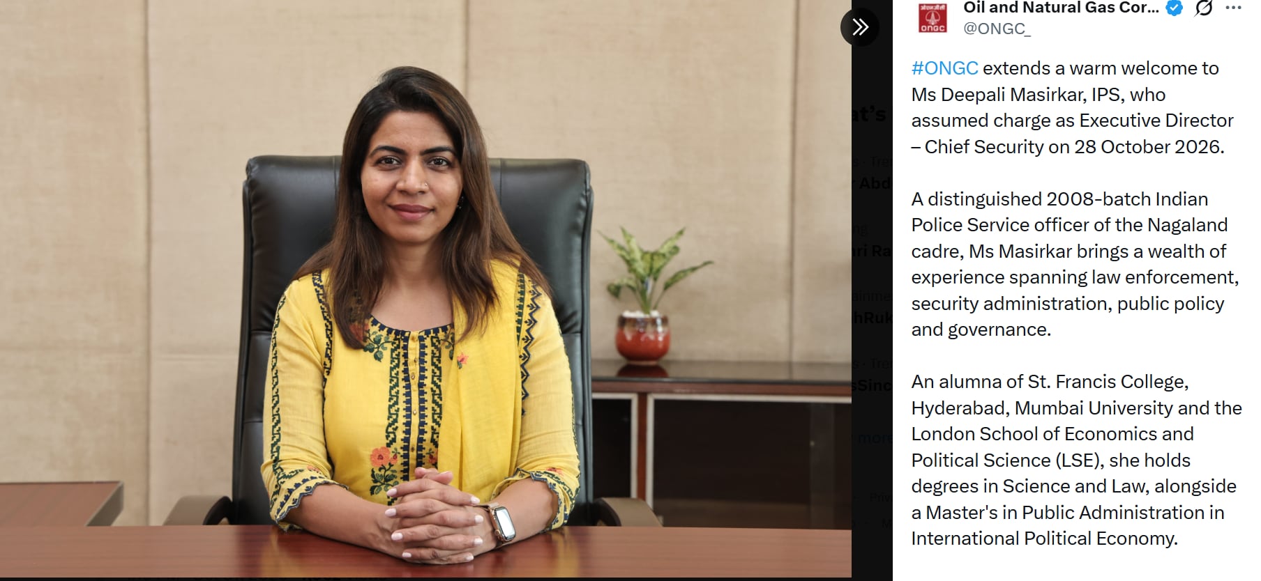 ips deepali r masirkar takes charge as ongc executive director chief security ips deepali r masirkar takes charge as ongc executive director chief security